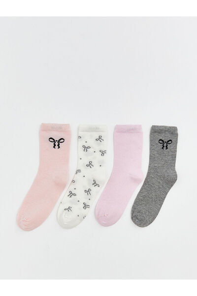 LC Waikiki جوارب بناتي من فيجن نيو سيزون بنمط فيونكة، عبوة من 4 قطع