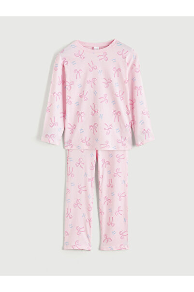 LC Waikiki Crew Neck Bow Printed Girls' Pajama Set