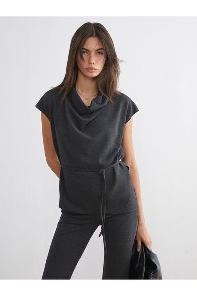 LC Waikiki Flowy Collar Belted Waist Blouse