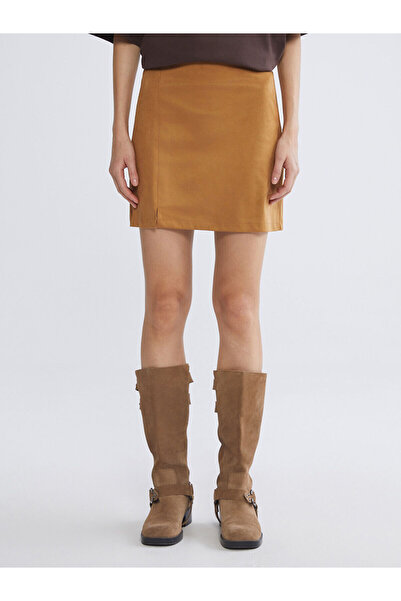 LC Waikiki Zippered Suede Mini Skirt