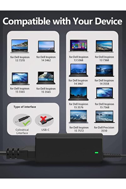 Other 65W/45W Laptop Charger Compatible with Dell Inspiron/Latitude/Vostro - Mixyaceh