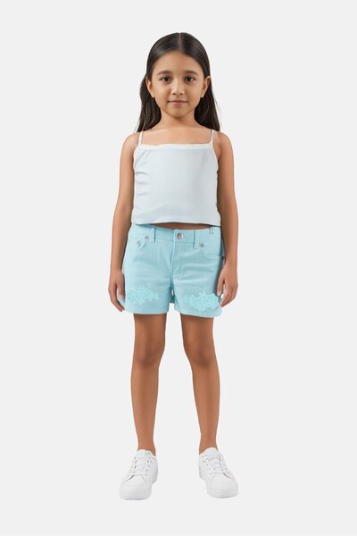 Levi's Kids Girl Embroidered Denim Shorts, Turquoise