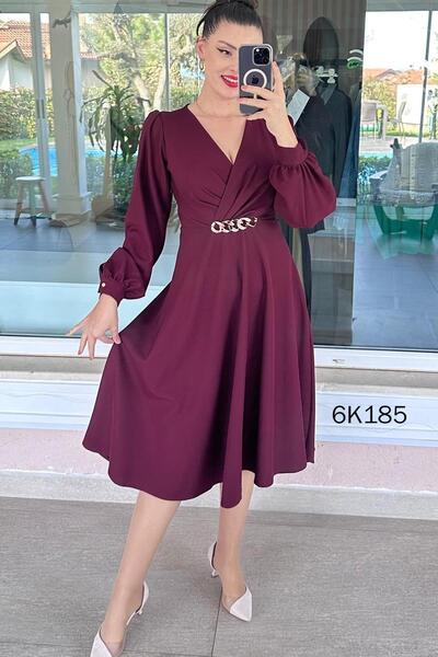 İnce Topuk Double-Breasted Collar Buckle Crepe Dress 6K185