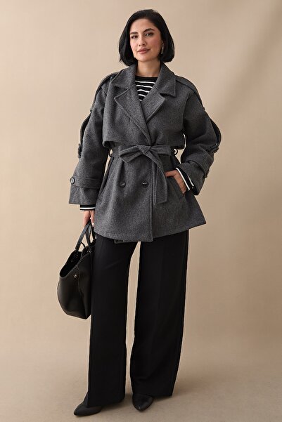 InStyle supradimensionat Palton scurt din țesătură Kaşe, antracit, fără căptușeală