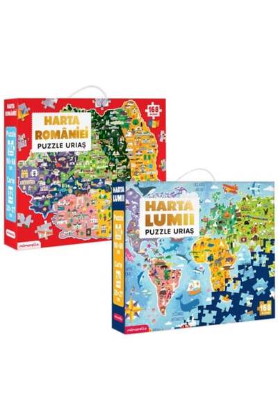 Mimorello SET - Joc educativ - Puzzle - Harta României - Harta lumii