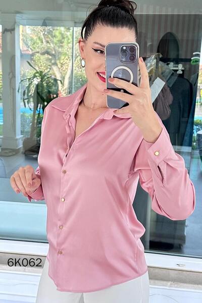 İnce Topuk Metal Button Satin Shirt 6K062