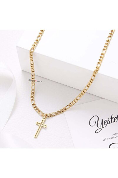 KEVSA Jewelry Colier din oțel inoxidabil „Figaro cu pandantiv cruce” – LPD599