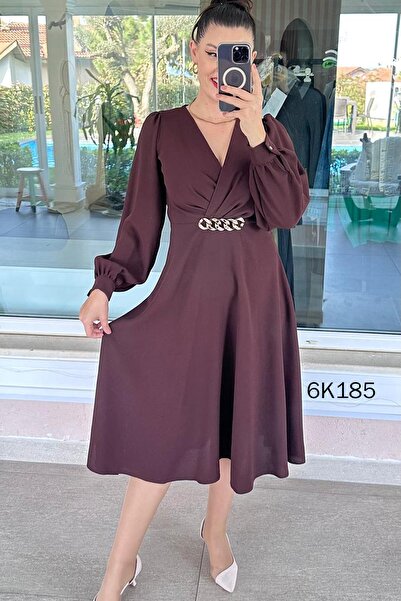İnce Topuk Double-Breasted Collar Buckle Crepe Dress 6K185