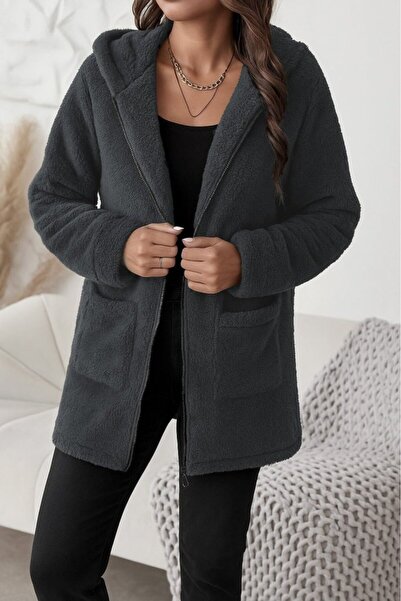 utku soydan Women's Long Sleeve Hooded Welsoft Jacket with Front Zipper and Pockets