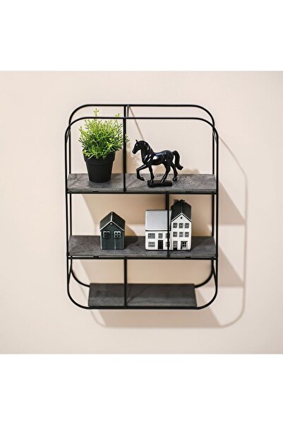 Danube Home رف حائط ماري - معدن رمادي أنيق وخشب هندسي، 42×11.5×60 سم، مثالي لغرفة المعيشة