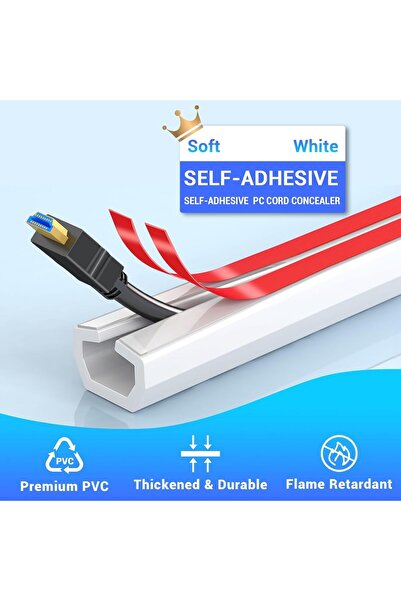 KASTWAVE Floor Cable Protector, Single Channel, 2m, Self-Adhesive, 15mm x 10mm, White