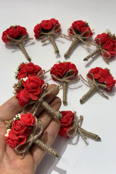 Hayalperest boncuk Kırmızı Gold Cipsolu Güllü Damat Yaka Çiçeği Sağdıç Çiçeği...