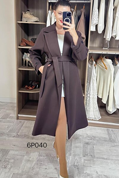 İnce Topuk Prive Seri Belden Bağlamalı Kaşe Kaban 6p040