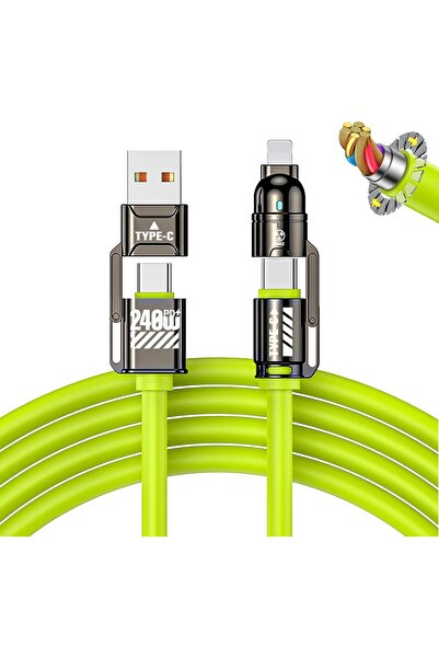 KASTWAVE USB 4-in-1 Fast Charging Cable 240W, Multi-Device Universal Charger, Green (3.2 ft)