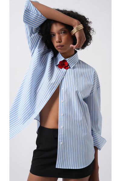 illusions Çizgili Kadın Gömlek – Oversize Uzun Kollu, Mavi Beyaz Pamuklu Şık ...
