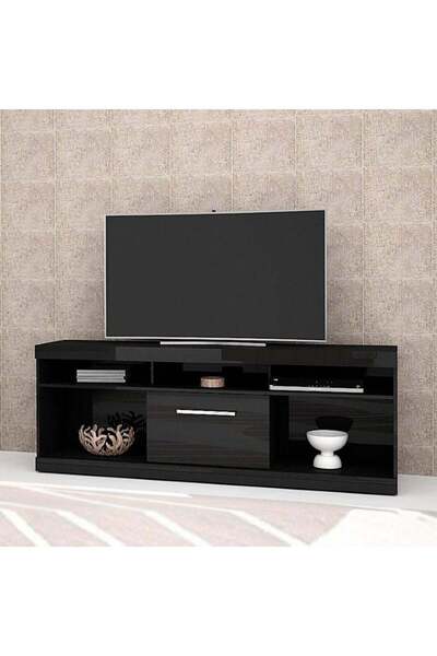 Danube Home Onix TV Unit for TVs up to 70", Durable Black Wood Stand with Storage 40x180x65.8cm, 2-Year Warranty