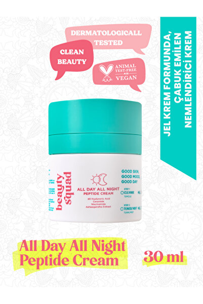 beauty squad ALL DAY ALL NIGHT PEPTIDE CREAM - Peptit, 8D Hyaluronik Asit İçeren Nemlendirci Krem - 30 ml