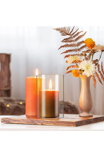 ASR Şeffaf Silindir İki Ucu Açık Cam Mum Tutucu Çok Amaçlı Dekoratif Cam Fanus