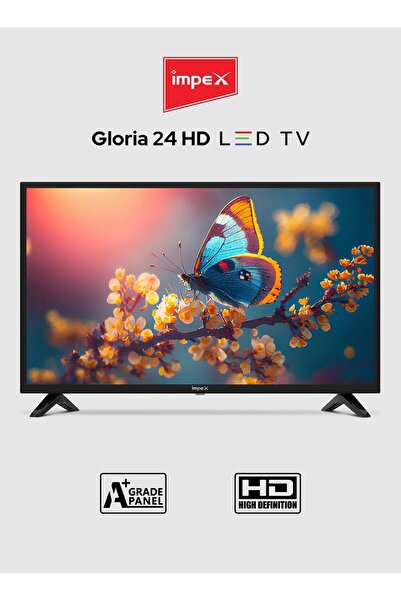 İMPEX Gloria 24 24 Inch HD LED TV - A+ Panel, 2 HDMI, 2 USB, 1366x768, Slim - Black