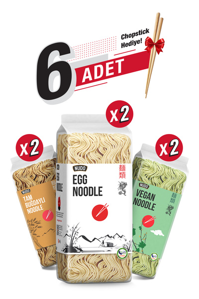 Nudo 6’lı Karma Paket (Egg Noodle, Vegan Noodle, Tam Buğdaylı Noodle) + Bambu...