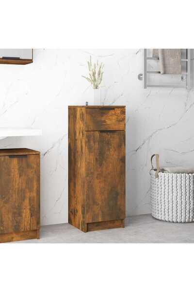 vidaxl خزانة حمام من خشب البلوط المدخن مقاس 32×34×90 سم من الخشب الهندسي