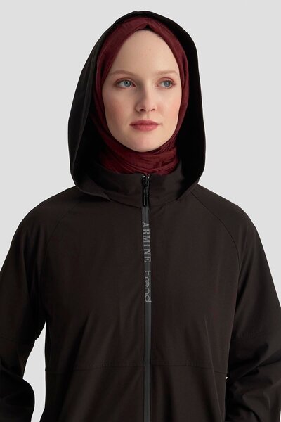 Armine TREND Brand Written Zippered Hidden Hooded Garment Black 25Kt548