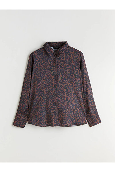 LC Waikiki Leopard Patterned Oversize Satin Women's Shirt