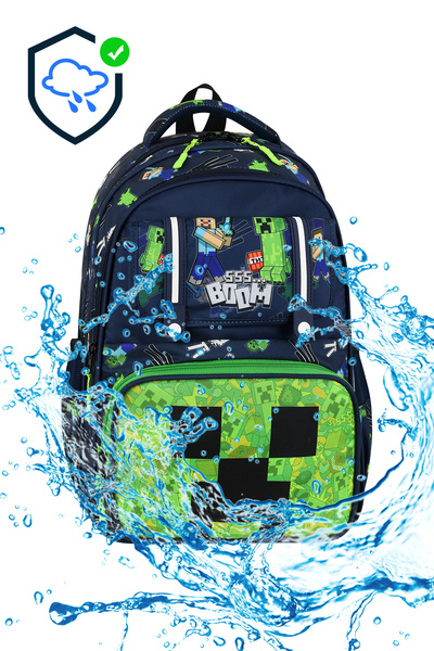 QİELL Üreticisinden Kaliteli Minecraft Model Ortopedik Erkek İlkokul Çantası Termal Beslenme ve Kalemlikli