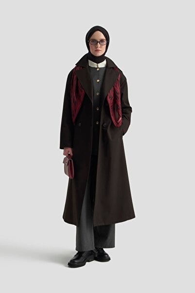 Armine TREND Double-Breasted Closed Waist Belted Trench Coat Black 25Kt725