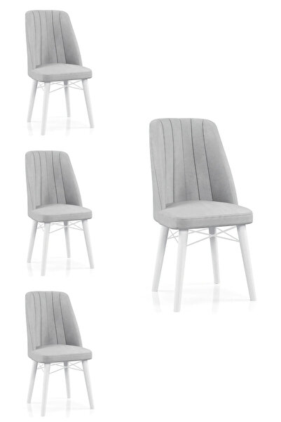 Desire Set scaune Babyface Berlin, pachet 4 buc, mobilier de bucătărie, picioare din lemn, alb - Desire Furniture