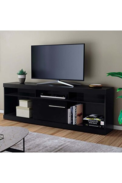 Danube Home Onix TV Unit for TVs up to 70", Durable Black Wood Stand with Storage 40x180x65.8cm, 2-Year Warranty