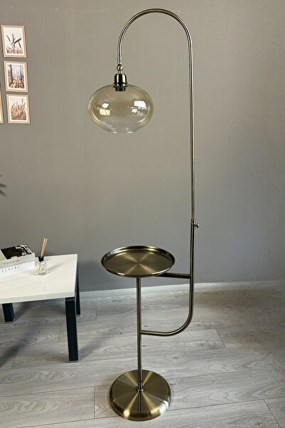 Bamyum Solvia Bal Rengi Cam Eskitme Gövde Tepsili Lambader Modern Oturma Odası