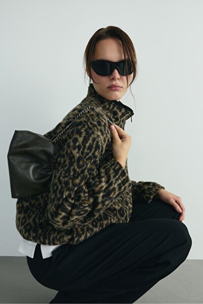 Suud Collection Brown Leo Oversized Zippered Jacket