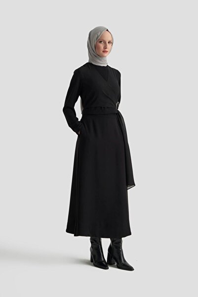 Armine TREND Chiffon Paneled Ring Detailed Crepe Skirt Double Suit Black 25Kt672