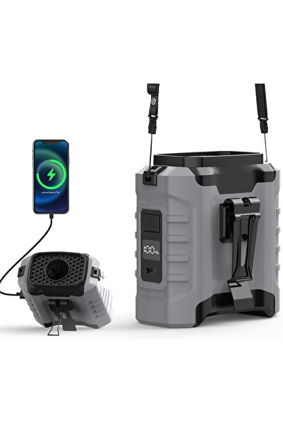 Generic 10000mAh Portable Waist Fan Clip-on, 5 Speed Wearable Belt & Neck Fan - Gray