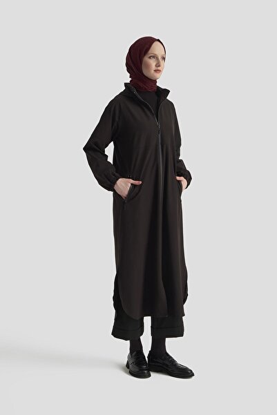 Armine TREND Brand Written Zippered Hidden Hooded Garment Black 25Kt548