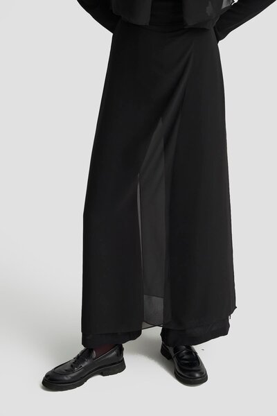 Armine TREND Brooch Detailed Chiffon Paneled Chiffon Piece Double Suit with Trousers Black 25Kt675