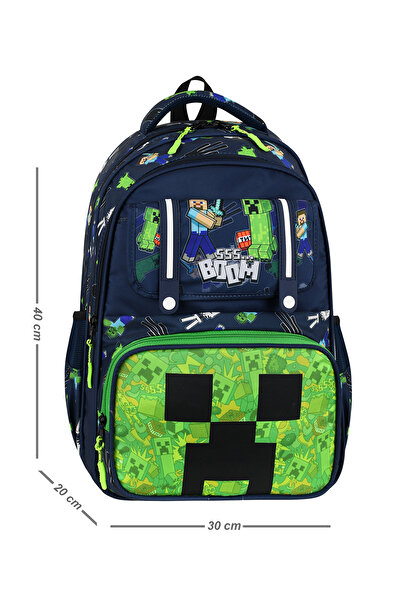 QİELL Üreticisinden Kaliteli Minecraft Model Ortopedik Erkek İlkokul Çantası Termal Beslenme ve Kalemlikli