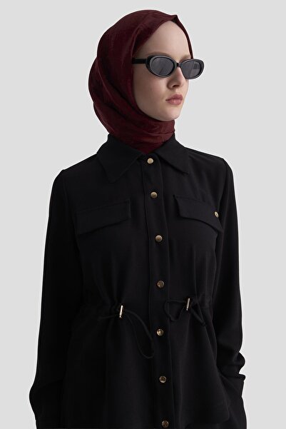 Armine TREND Buy Ruched Detail Snap Fastener Crepe Fabric Skirt Two-Piece Set Black 25Kt665