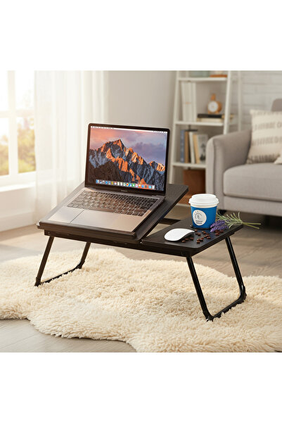 Elindor ® Folding Laptop Table with Cup Holder, Non-Slip, 5 Tilt Angles, Easy to Store, Black