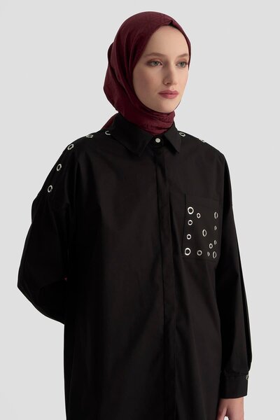 Armine TREND Hidden Button Eyelet Detailed Shirt Black 25Kt420