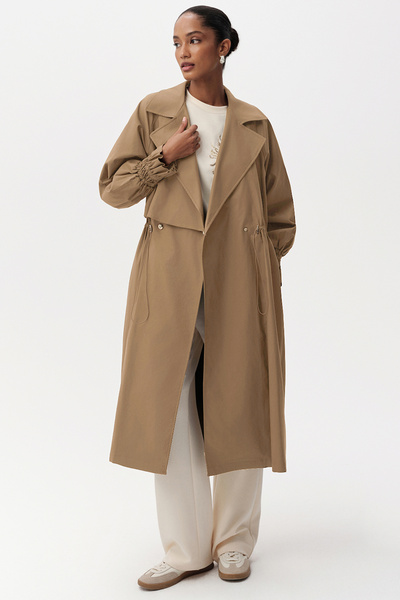 Exquise Long Sleeve Belted Detail Midi Regular Trench Coat