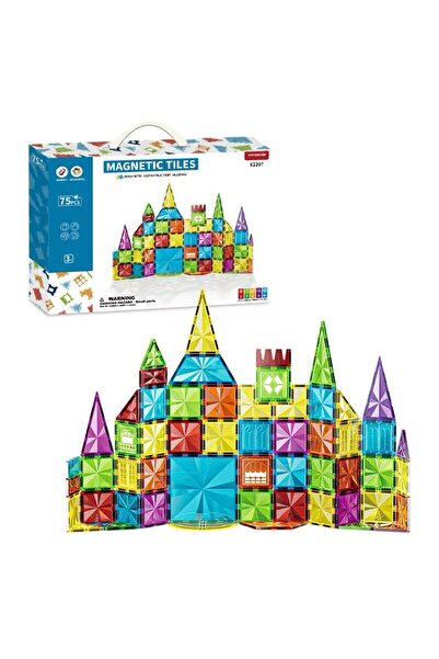 scntoys Manyetik Yapı Blokları Çocuklar İçin Renkli 3 Boyutlu 75 Parça Manyet...