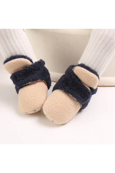 BebeNou Plush Cream & Navy Baby Booties MDB255-1-sa4