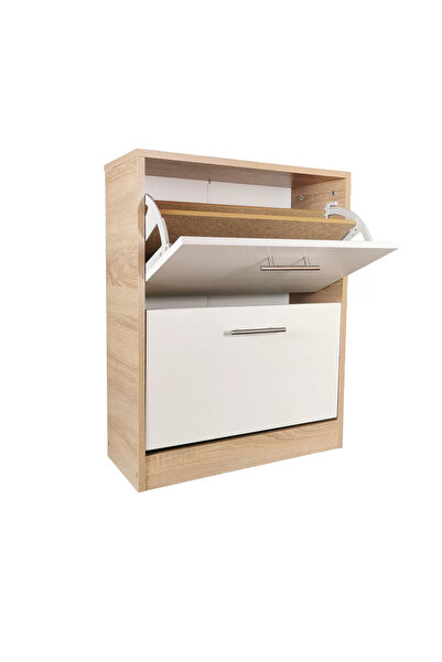 UnicSpot Ancona shoe cabinet with two drawers, white oak and white, 63x24x81.5 cm