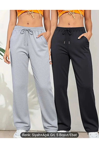 yx yustex sport مبطن بالصوف بنطال رياضي شتوي نسائي قطعتين أسود + رمادي واسع ا...