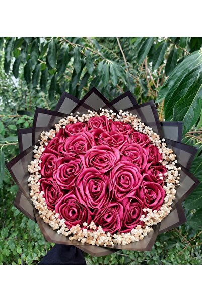 BUKET DÜNYASI ANNELER GÜNÜ 20 Lİ SOLMAYAN GÜL BUKETİ BORDO GÜL DIŞI SİYAH - C...