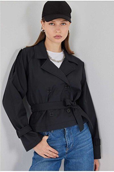 MODA SİYAH KISA TRENCHKOT
