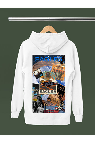 MAGORS SWEATSHIRT ROCK CU GLUGĂ, CU MÂNER LUNG, IMPRIMAT EAGLES, BUMBAC, cu căptușeală din fleece fire