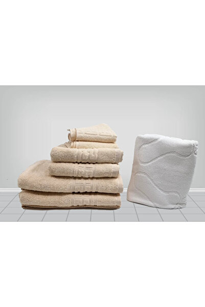 rotop Set of 7 Pakistani Cotton Towels Greek Border Ivory